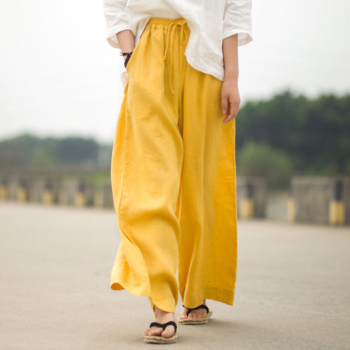 Cotton Linen Wide Legged Pants Women Loose Trousers - ROUTINE FASHION